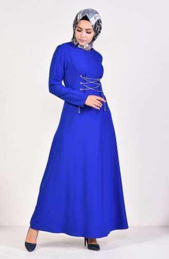 فستان سادة مزين بسلسلة 1189-05 لون ازرق 1189-05