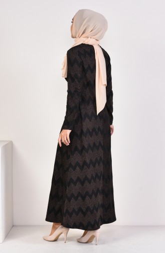 فستان مُطبع بتفاصيل حلقات 1190-01 لون أسود 1190-01