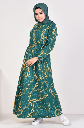 Robe a Motifs Taille élastique 0417R-01 Vert emeraude 0417R-01