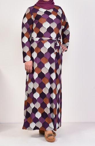 Plus Size Patterned Belted Dress 4555J-01 Purple 4555J-01