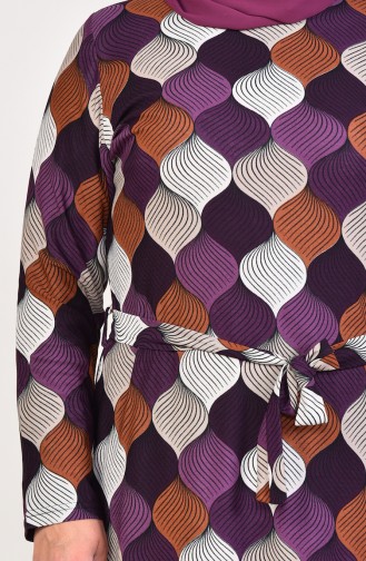 Plus Size Patterned Belted Dress 4555J-01 Purple 4555J-01