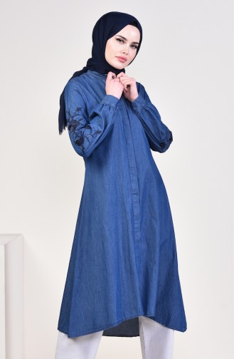 Kolu Nakışlı Kot Tunik 6005-01 Lacivert