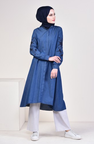 Kolu Nakışlı Kot Tunik 6005-01 Lacivert