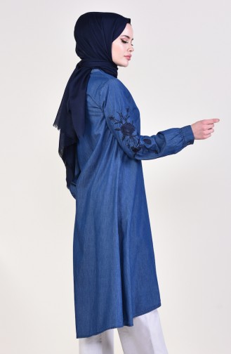 Kolu Nakışlı Kot Tunik 6005-01 Lacivert