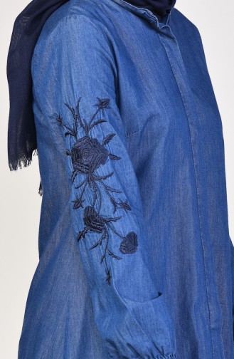 Kolu Nakışlı Kot Tunik 6005-01 Lacivert