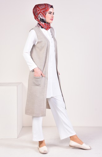 Triko Cepli Yelek 4116-26 Vizon