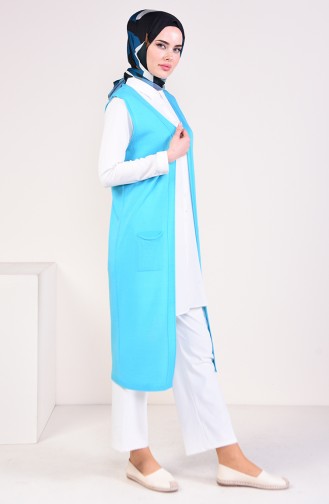 Slim Fit Knitwear Pocket Vest 4128-24 Turquoise 4128-24