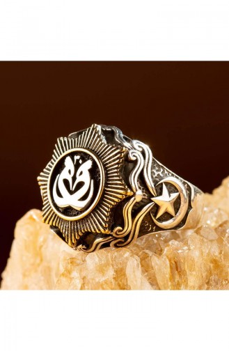 Sultan Abdul Hamid Series Moon Star Hoopoe Bird Ring Silver 0317