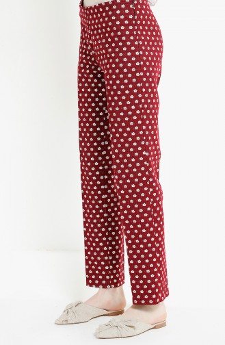 Çicekli Pantolon 7295-01 Bordo