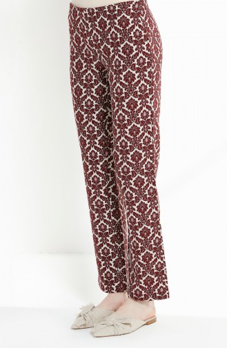 TUBANUR Patterned Straight Leg Trousers 3069-03 Claret Red 3069-03