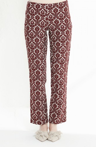 TUBANUR Patterned Straight Leg Trousers 3069-03 Claret Red 3069-03