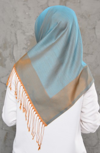 Double Sided Tasseled Scarf 2237-14 Turquoise Mustard 2237-14