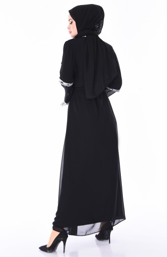 Leopar Desenli Şifon Abaya 52748-01 Siyah Gri 52748-01