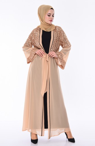 Pailletten Abaya mit Band 52750-04 Beige Gold 52750-04
