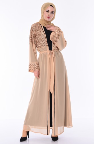 Pailletten Abaya mit Band 52750-04 Beige Gold 52750-04