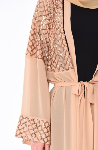 Pailletten Abaya mit Band 52750-04 Beige Gold 52750-04