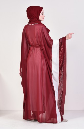 Payetli Şifon Abaya 52753-04 Bordo Bej