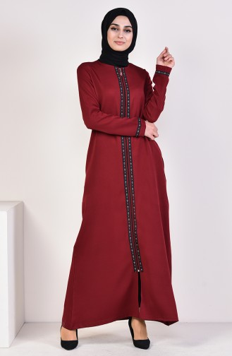 Abaya à Rayures 99194-03 Cerise 99194-03