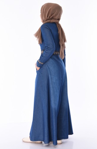 Embroidered Jeans Abaya 5168-01 Navy Blue 5168-01