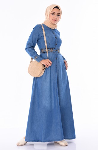 Embroidered Jeans Abaya 5168-02 Blue Jeans 5168-02