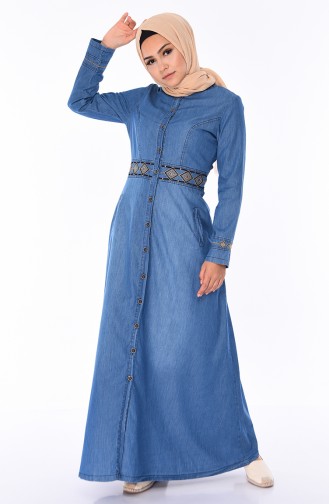 Embroidered Jeans Abaya 5168-02 Blue Jeans 5168-02