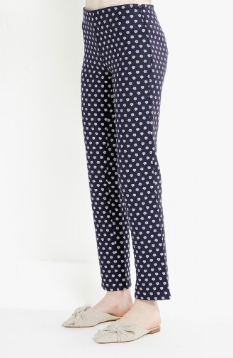 Flowered Trousers 7224-02 Navy Blue 7224-02