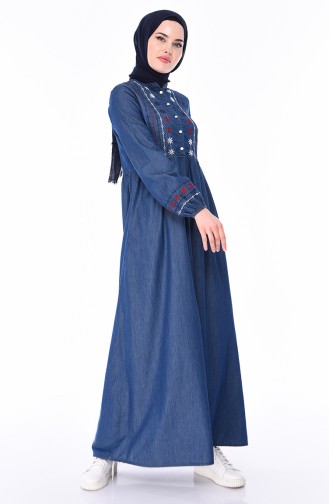 Embroidered Jeans Dress  4047-01 Navy Blue 4047-01