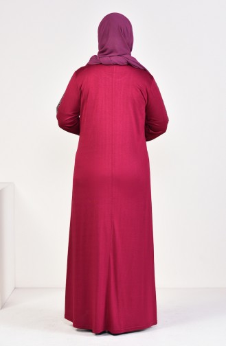 فستان بتصميم مطبع وبمقاسات كبيرة 4498-12 لون ارجواني 4498-12