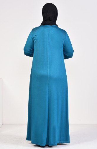 Large Size Patterned Dress 4498-13 Petrol 4498-13