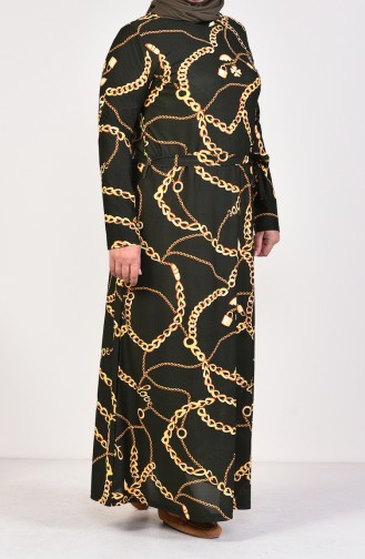 Plus Size Patterned Belted Dress 4555E-02 dark Khaki 4555E-02