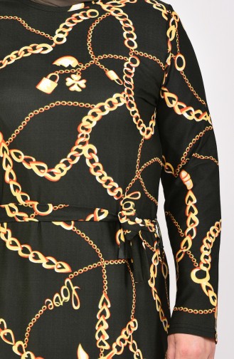 Plus Size Patterned Belted Dress 4555E-02 dark Khaki 4555E-02
