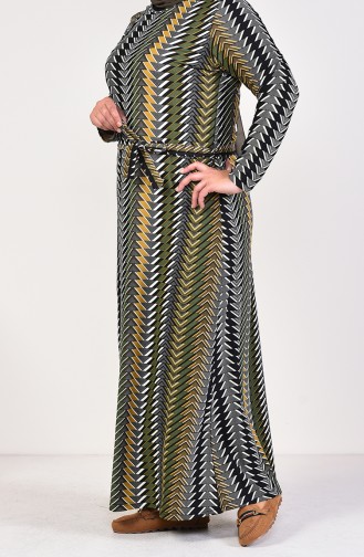 Plus Size Patterned Belted Dress 4555F-05 Khaki 4555F-05
