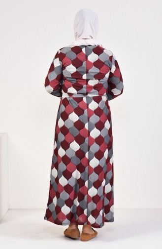 Plus Size Patterned Belted Dress 4555J-04 Bordeaux 4555J-04
