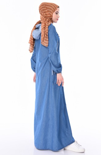Kapüşonlu Kot Elbise 4007-01 Kot Mavi