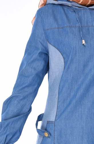 فستان جينز بتصميم موصول بقبعة 4007-01 لون أزرق جينز 4007-01
