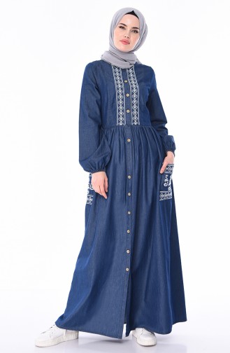 Besticktes Jeans Kleid 4033-01 Dunkelblau 4033-01