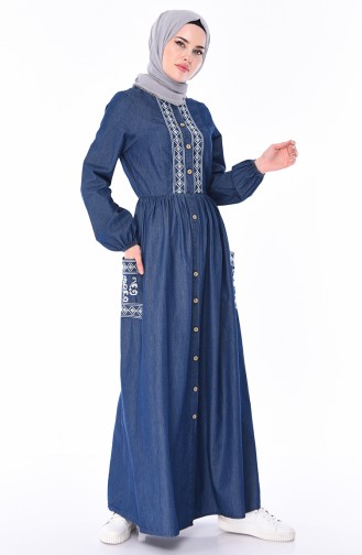 Embroidered Jeans Dress 4033-01 Navy Blue 4033-01