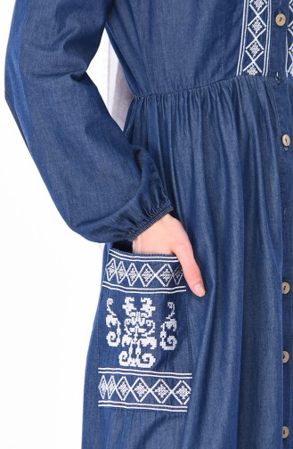 Embroidered Jeans Dress 4033-01 Navy Blue 4033-01