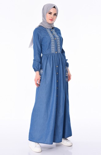 Embroidered Jeans Dress 4033-02 Blue Jeans 4033-02