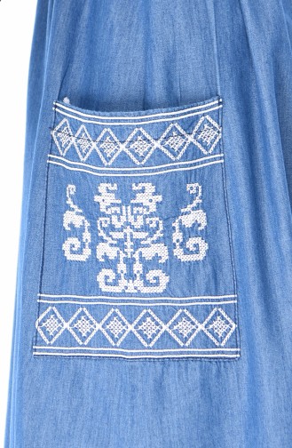 فستان جينز بتفاصيل مُطرزة 4033-02 لون أزرق جينز 4033-02