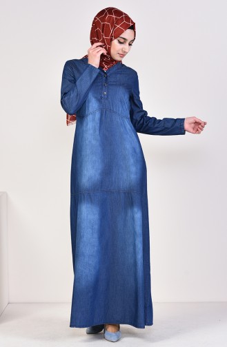 Geknöpftes Jeans Kleid 4034-01 Dunkelblau 4034-01