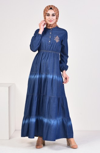 Ruffled Jeans Dress 4035-01 Navy Blue 4035-01