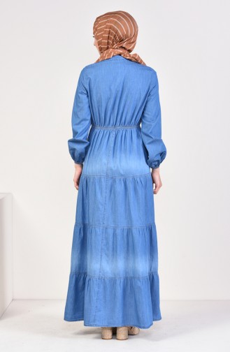 فستان جينز بتصميم كشكش 4035-02 لون أزرق جينز 4035-02