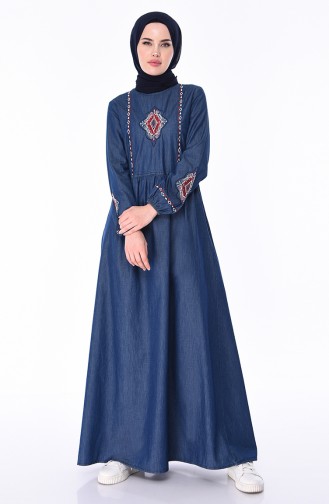 Navy Blue Hijab Dress 4046-01