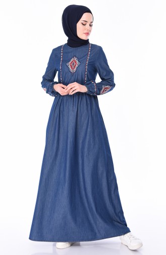 Navy Blue Hijab Dress 4046-01