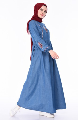 Embroidered Pocket Jeans Dress 4046-02 Blue Jeans 4046-02