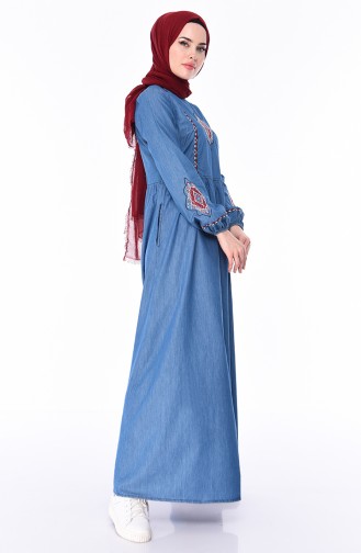 Embroidered Pocket Jeans Dress 4046-02 Blue Jeans 4046-02