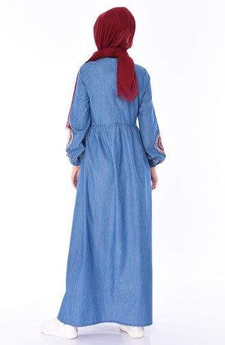 Besticktes Jeans Kleid mit Tasche 4046-02 Jeans Blau 4046-02