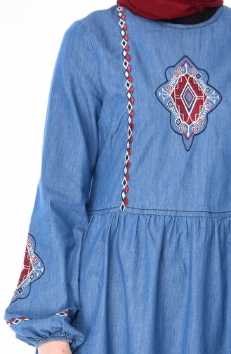 Embroidered Pocket Jeans Dress 4046-02 Blue Jeans 4046-02