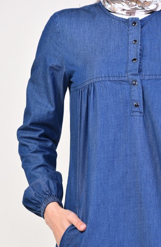 فستان جينز بتفاصيل كسرات 5166-01 لون كحلي 5166-01